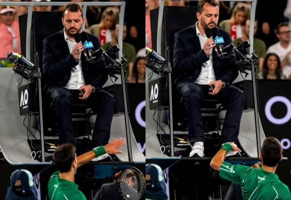 Djokovic faces Rs.14L fine for touching umpire Damien Djokovic faces Rs.14L fine for touching umpire Damien